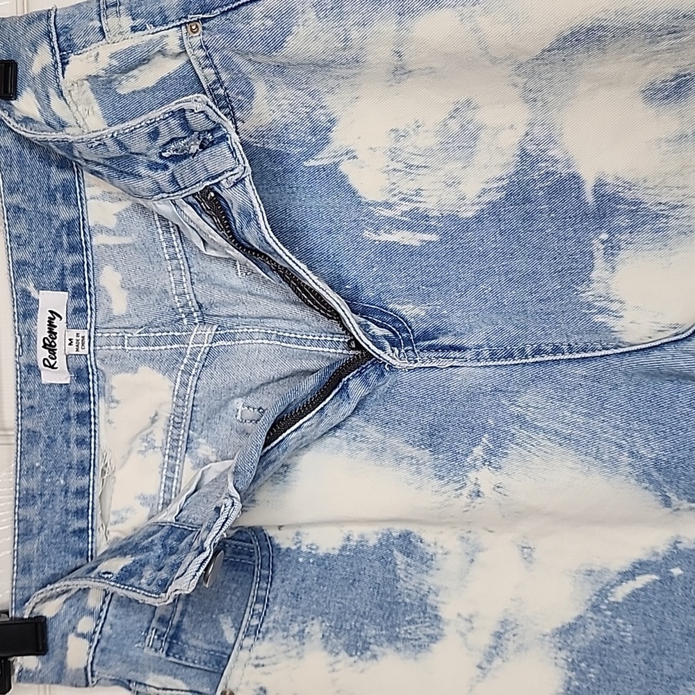Red Berry Acid Wash High Waist Womens Cloud Denim Wide Leg Jeans Light Denim Blu - Picture 4 of 13